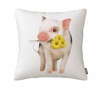 Cute Pink Pet Little Pig Yellow Daisy Decorative Throw Pillow Case Cushion Cover 18 "X 18" Cotton Linen