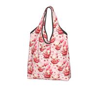 Cute Pink Piggy Print Reusable Grocery Bags Shopping Bags - Foldable Grocery Bag Tote Bag with Handles, Black, 1 PCS