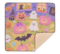 Cute Pink Pumpkin Ghost for Halloween Soft Foam Baby Activity Play Mat for Floor One-Piece Foldable Baby Kick Crawling Mat for Baby Toddler Infant, 50'' x 50''alfombrillas para Bebes jugar