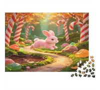 Cute Pink Rabbit Forest Candy Path 1000 Pieces Puzzle Game Jigsaw Puzzle for Adults Paper for Relaxation Focus Home Decor 70x50cm/1000pcs