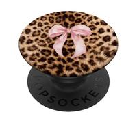 Cute Pink Ribbon Bow Coquette On Cheetah Leopard Girly Print PopSockets Adhesive PopGrip