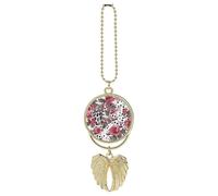 Cute Pink Rose Mix Leopard Pattern Car Pendant Car Rearview Mirror Pendant Custom Photo Car Hanging Ornament Car Rear View Mirror Hanging Accessories Angel Wing Car Charm Gift for Men Women