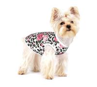 Cute Pink Rose Mix Leopard Pattern Dogs T-Shirt Printed Soft Breathable Dog Shirts For Small Pet Cotton Sleeveless Vest