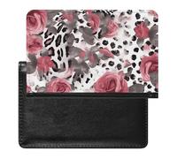 Cute Pink Rose Mix Leopard Pattern Passport Cover Family Printed Leather Passport Holder Minimalist Front Pocket Slim Travel Wallet Cover Case Lightweight Credit Card Holder for Women Men