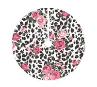 Cute Pink Rose Mix Leopard Pattern Print Christmas Tree Skirt,New Year Winter Christmas Tree Decoration,Suitable For Family Parties