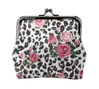Cute Pink Rose Mix Leopard Pattern Print Coin Purse for Women Compact Kiss Lock Coin Pouch Zipper Travel Shopping Gifting