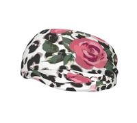 Cute Pink Rose Mix Leopard Pattern Print Comfortable Sports Sweatband For Men Women Stretchy Breathable For Running Yoga