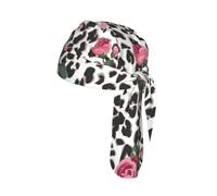 Cute Pink Rose Mix Leopard Pattern Print Helmet Skull Cap Quick Dry Bike Headwrap Lightweight Breathable One Size Adult Modern Beanie