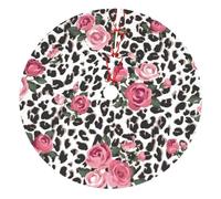 Cute Pink Rose Mix Leopard Pattern Print Xmas Mat Holiday Decor Christmas Tree Skirt For New Year And Home Party Supplies