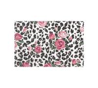Cute Pink Rose Mix Leopard Pattern Printed Placemats Set of 6 PCS, Heat Resistant Non-Slip Table Mats for Dining Table, Washable Kitchen Place Mats for Indoor & Outdoor