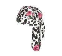 Cute Pink Rose Mix Leopard Pattern Printed Quick Drying Cycling Cap, Breathable Mesh Bandana Helmet Liner, for Running Fishing