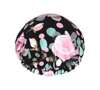 Cute Pink Rose Mix Leopard Print Shower Cap, Shower Cap for Women Reusable, Waterproof Bath Cap,Quick Drying Bath Hair Cap