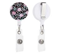 Cute Pink Rose Mix Leopard Retractable Badge Reel - Personalized ID Name Badge Holder with Lanyard Cute Badges Reel Holder Round Nurse Doctor Name Tag Badges Clip for Work