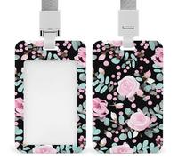 Cute Pink Rose Mix Leopard Retractable ID Badge Holder with Lanyard - Vertical Badge Reel,Keychain Clip,Name Tag Id Card Holder Protector for Nurse Officer Teacher Security Staff Women Men