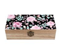 Cute Pink Rose Mix Leopard Wooden Storage Box Elegant Retro Jewelry Box with Hinged Lid Decorative Keepsake Boxes Decor Handmade Organizer Boxes for Wedding, Party, Gift, Diy Craft, Home Decor