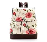 Cute Pink Rose on a Beige Background Women Backpack, Small Travel Flap Rucksack Handbag Causal Daypack for Ladies Girls