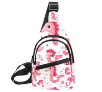 Cute Pink sea Horse Sling Backpack Crossbody Bag Convertible, Small Diaper Bag Hiking Daypacks