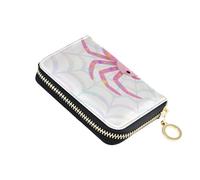 Cute Pink Spider Web Star White Pink leather small wallet for card With 9 cards slot RFID Blocking small credit card holder with zipper