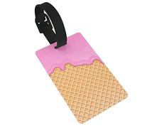 Cute Pink Strawberry Ice Cream Melted On Waffle 2 Pcs Luggage Tags, Privacy Cover ID Label Loop and Address Card for Travel Bag Suitcase