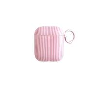 Cute Pink Striped Case for Airpods 1/2 Case with Keychain,Trendy Aesthetic Glossy Protective Cover for Girls Women Teens (for AirPods 1st & 2nd Generation,Pink)