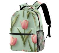 Cute Pink Tulip Flowers with Leaves Backpack Rucksack for Girls Boys Schoolbag for Elementary Middle Students