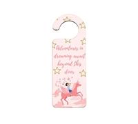 Cute Pink Unicorn Dreams Door Handle Hanger - Girls Room Sign, Gift Idea for Girls - Adventures in Dreaming Await Beyond this Door (doorh-ha23-knockknock)