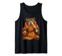 Cute Pit Bull Dog Knitting Cozy Autumn Animal Art Graphic Tank Top