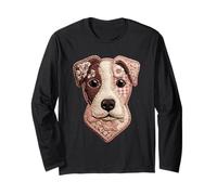 Cute Pit Bull Patchwork Floral Dog Boho Folk Art Graphic Long Sleeve T-Shirt