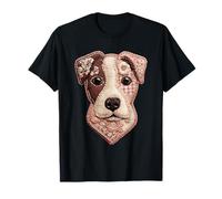 Cute Pit Bull Patchwork Floral Dog Boho Folk Art Graphic T-Shirt