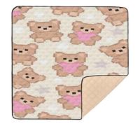 Cute Pixel Brown Bear Large Sturdy Baby Playmat for Floor Washable Foldable Activity Entertainment Mat for Baby Kids Toddlers Infants, 50'' x 50''
