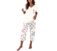 Cute Pjs For Women 2 Piece Short Sleeve Floral Print Pyjama Set Soft Comfy Cotton V Neck Loungewear Tops and Capri Pants with Pockets Lightweight Breatheable Sleepwear Nightwear Purple
