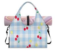 Cute Plaid Cherry Fruit Sports Duffel Bag for Women Men Weekend Overnight Bag with Shoe Compartment Shoulder Tote Luggage Bag for Yoga Gym Travel