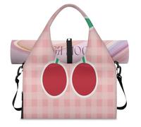 Cute Plaid Fruit Cherry Sports Duffel Bag for Women Men Weekend Overnight Bag with Shoe Compartment Shoulder Tote Luggage Bag for Yoga Gym Travel