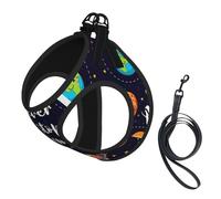 Cute Planet print Dog Harness and Leash Set, Reflective Adjustable Puppy Vest for Small Medium Large Dogs, Cats
