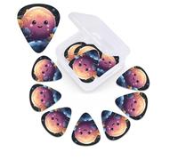 Cute Planet Print Guitar Picks Set of 12 with Custom Organizer Storage Box, Guitar Accessories, Ukulele for Acoustic Guitar, Bass, Valentine's Day Gift