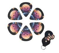 Cute Planet Print Guitar Picks Set of 6 with Custom Guitar Storage Box Organizer for Men Women Guitar Accessory Ukulele for Acoustic Guitar Bass