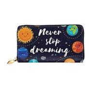Cute Planet Print Leather Credit Card Wallet Money Holder Zipper Pocket Black One Size Black One Size, Black/White, One Size