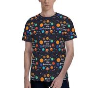 Cute Planet Print Men Short Sleeve Crew Neck T-Shirt Stylish Casual Summer Various Occasions Wear Black