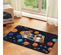 Cute Planet Print Pet Food Mat Absorbent Non Slip PU Leather Feeding Mat for Dogs Cats Rubber Bottom