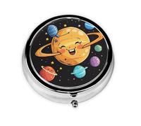 Cute Planet Printed Round Pill Organizer with 3 Compartments, Portable Mini Pill Box Pill Case for Medicine, Vitamin, Fish Oil, Supplements