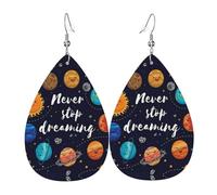 Cute Planet Printed Teardrop Pendant Leather Earrings | Lightweight and Versatile Earrings | Suitable for Daily Commute and Date Wear