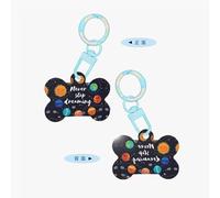 Cute Planet Printing Acrylic Dog Bone Ornament,Dog Tags Personalized Pet Ornament, Key Chain Bone Shaped Id Tags