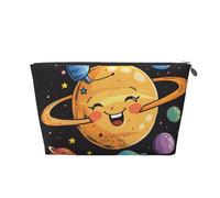 Cute Planet Prints PVC Leather Travel Toiletry Bag with Silver Zippers, Waterproof Cosmetic Organiser for Makeup, Toiletries & Essentials