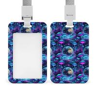 Cute Plastic Badge Holder Trippy Mushroom Magic World Glowing Art Badge Sleeve with Detachable Lanyard Vertical Card Case Protector Pouch for NurseTeacher Office