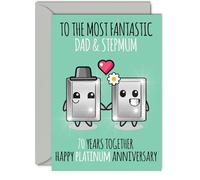 Cute Platinum Anniversary Card for Dad & Step Mum, 70 Years Together