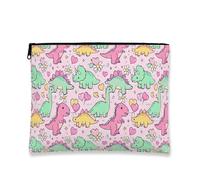 Cute Playful Dinosaur Makeup Bag, Peach Floral Fun Cosmetic Pouch for Women, Portable Canvas Zipper Organizer, Everyday Skincare Toiletry Bag, Peach, 7x9 Inch, Dinosaur