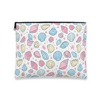 Cute Playful Makeup Bag, Colorful Shells Pattern Cosmetic Travel Pouch for Women, Portable Canvas Zipper Case, Summer Beach Toiletry Organizer, Peach, 7x9 Inch, Shells