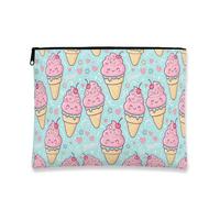 Cute Playful Makeup Bag, Ice Cream Pattern Cosmetic Pouch for Women, Portable Canvas Zipper Organizer, Summer Travel Toiletry Bag, Peach, 7x9 Inch, Ice Cream