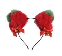 Cute plush cat ears Bell bow animal ear headband collection: multi-color optional cat and fox ear hair accessories (Red + Green)