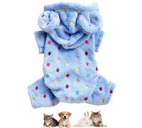 Cute Plush Dog Pajamas Hoodie with Bunny Ears Warm Fleece Jumpsuit PJS Sweater Winter Clothes Onesies for Puppy Teddy Chihuahua Yorkshire Colored Polka Dot (Blue, XX-Large)